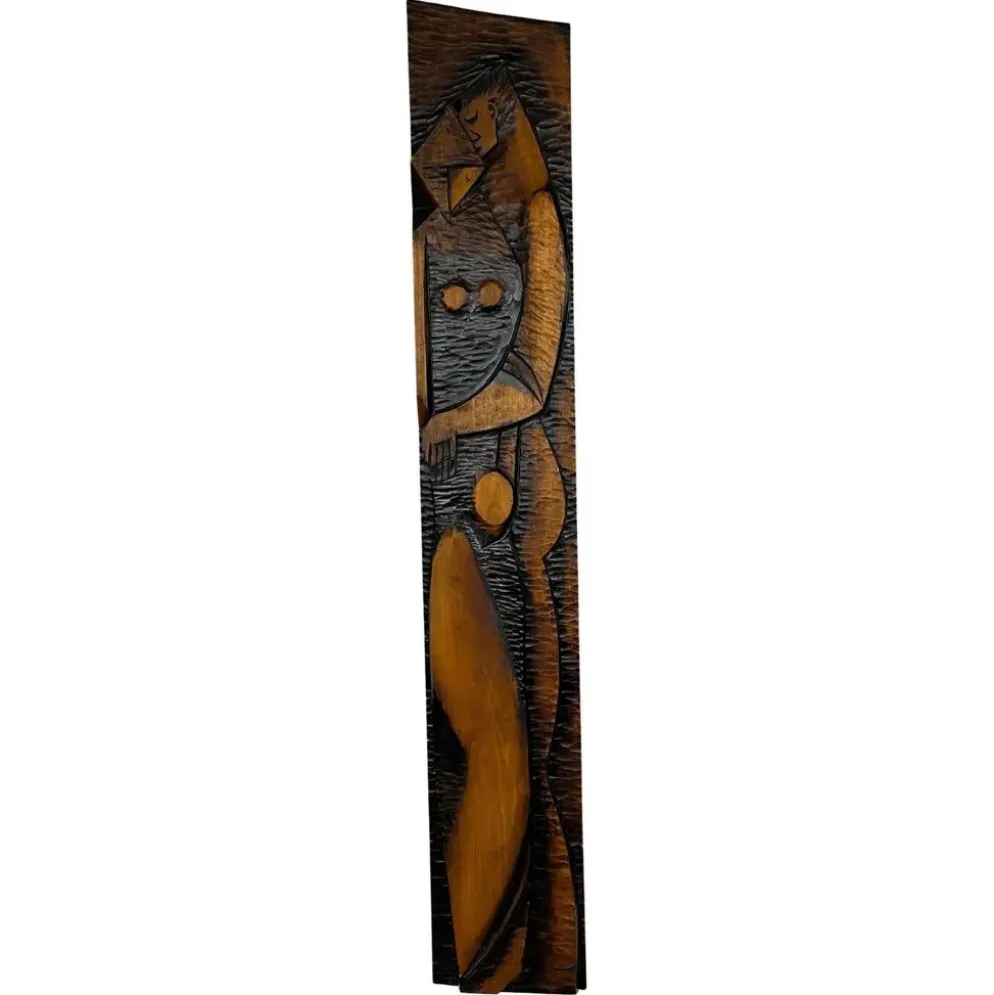 Grande décoration murale en bois de design mid-century / amoureux, années 1960, Tchécoslovaquie