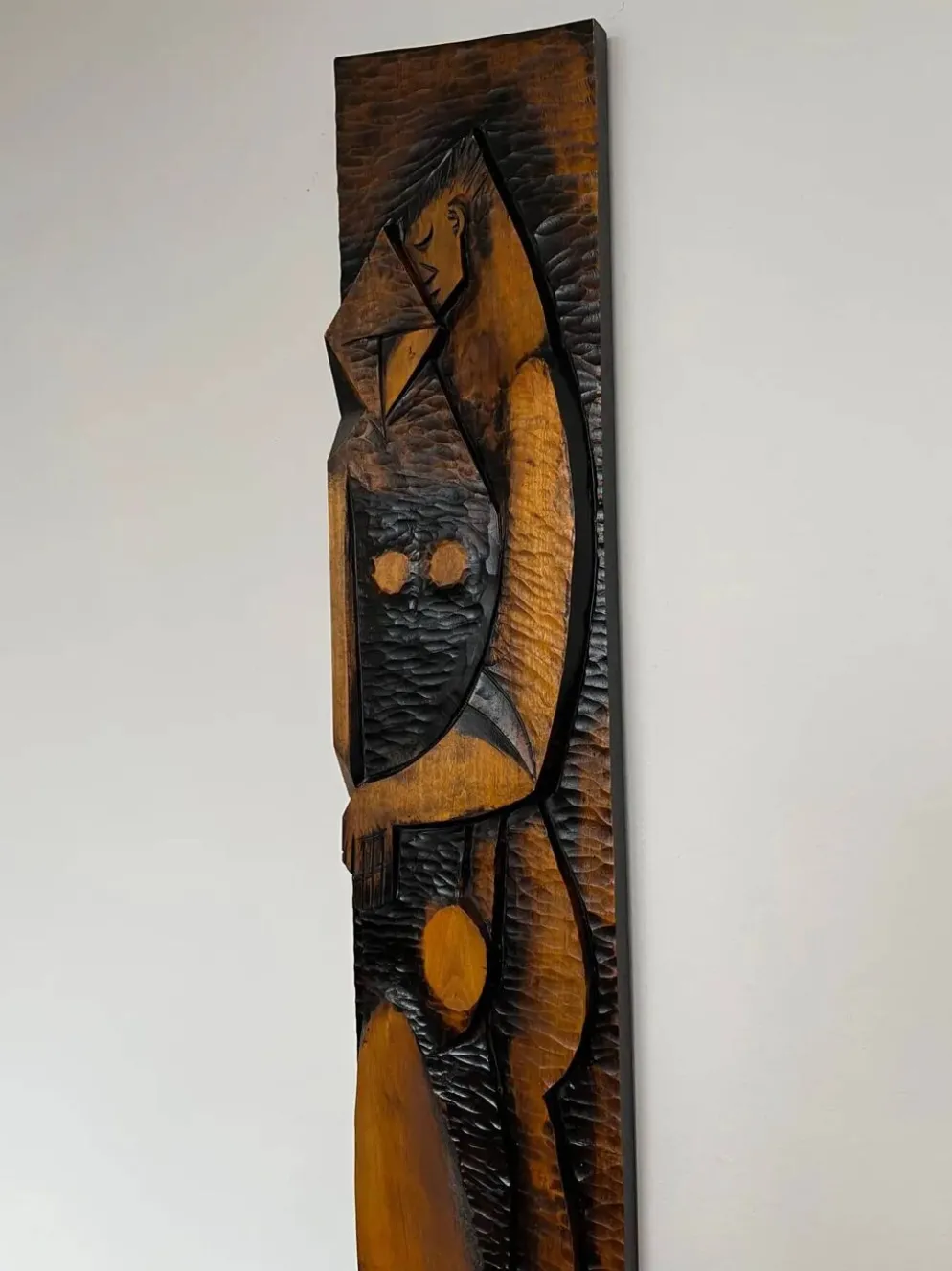 Grande décoration murale en bois de design mid-century / amoureux, années 1960, Tchécoslovaquie