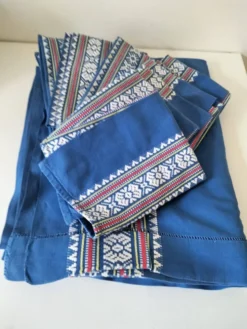 grande nappe et 11 serviettes vintage basque bleu indigo,