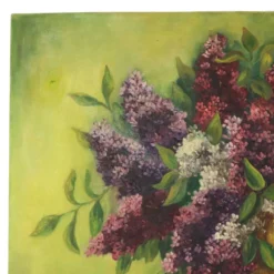 Grande peinture de nature morte florale colorée avec des lilas (90x70 cm)