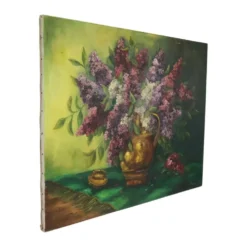 Grande peinture de nature morte florale colorée avec des lilas (90x70 cm)