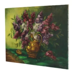 Grande peinture de nature morte florale colorée avec des lilas (90x70 cm)