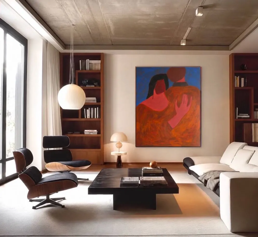 Grande peinture figurative minimaliste couple "near you"