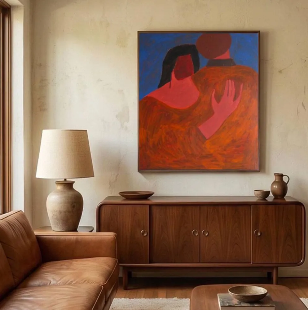 Grande peinture figurative minimaliste couple "near you"