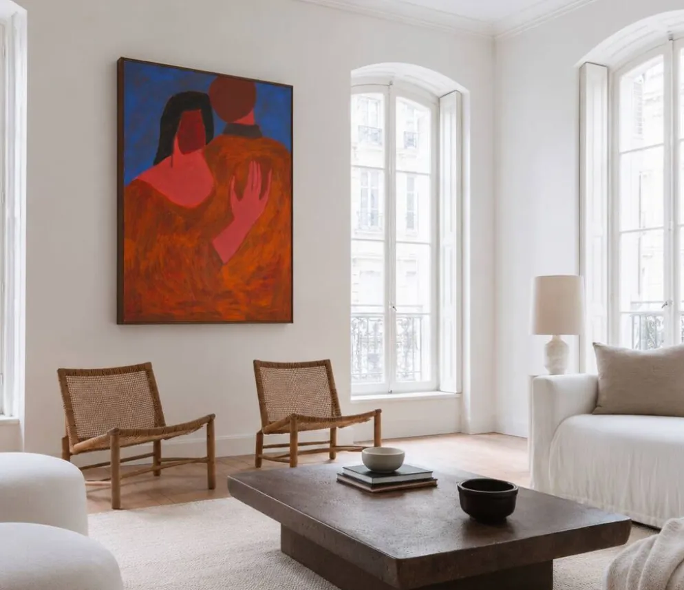 Grande peinture figurative minimaliste couple "near you"
