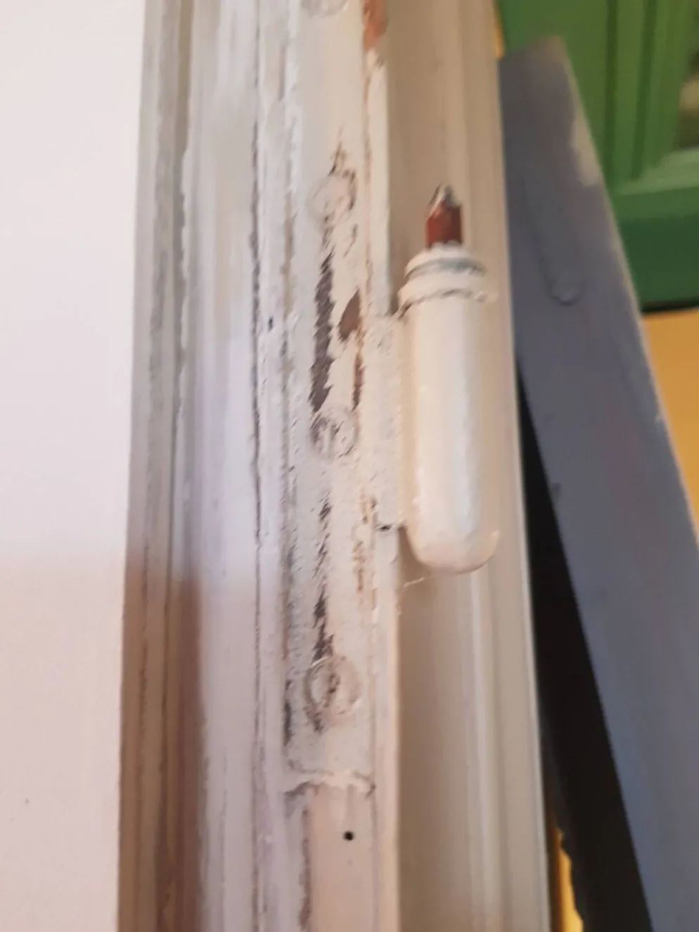 Grande porte d'intérieur en chêne peinte avec ses gonds