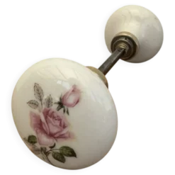 2 Grandes Poignée ronde de porte en porcelaine décor fleur rose diamèt