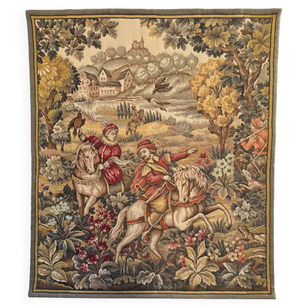 Grande tapisserie murale – scène de cavaliers – 150 × 165cm