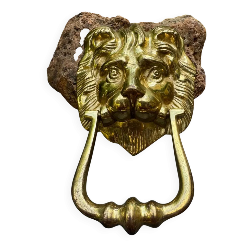 Grand heurtoir de porte lion en laiton massif Art Nouveau