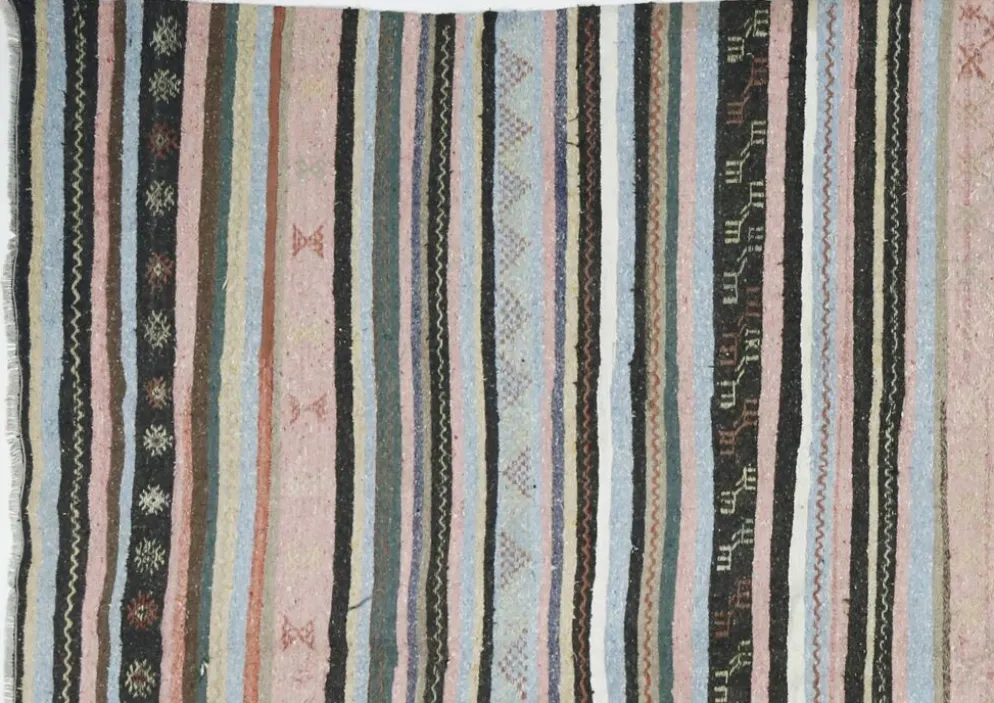 Grand kilim ancien d’Anatolie rose et gris, 357 x 187 cm