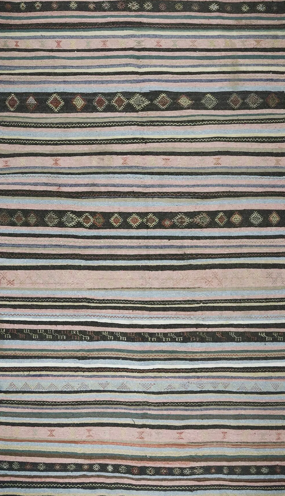 Grand kilim ancien d’Anatolie rose et gris, 357 x 187 cm