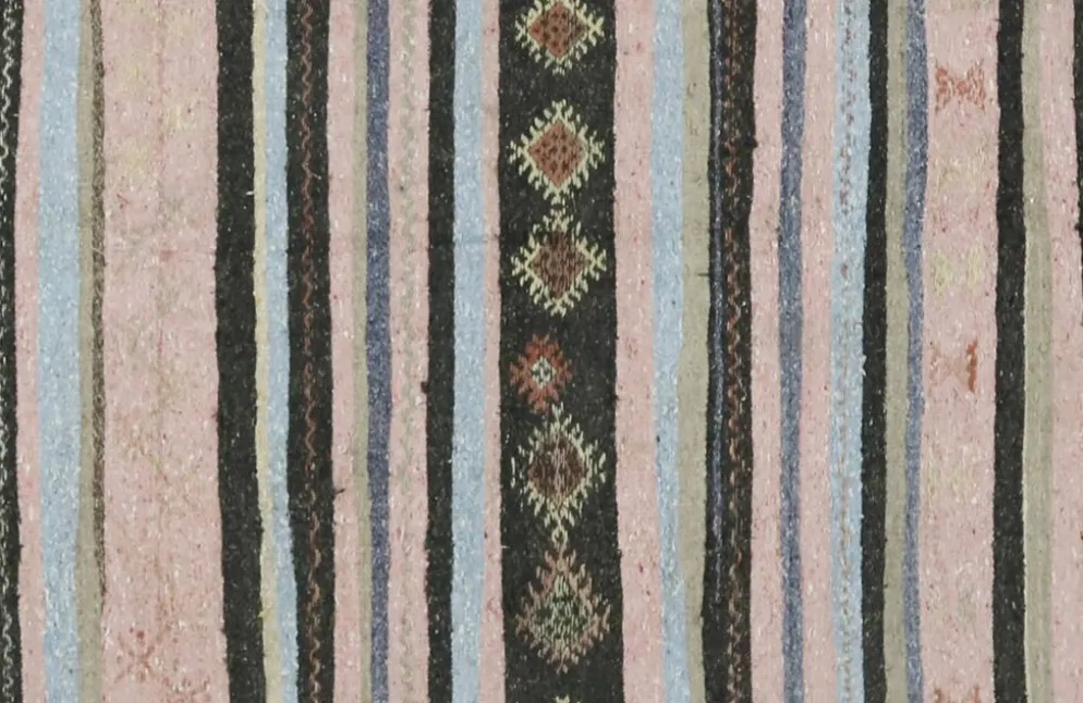 Grand kilim ancien d’Anatolie rose et gris, 357 x 187 cm