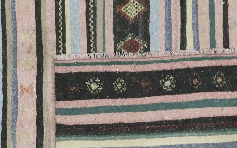 Grand kilim ancien d’Anatolie rose et gris, 357 x 187 cm