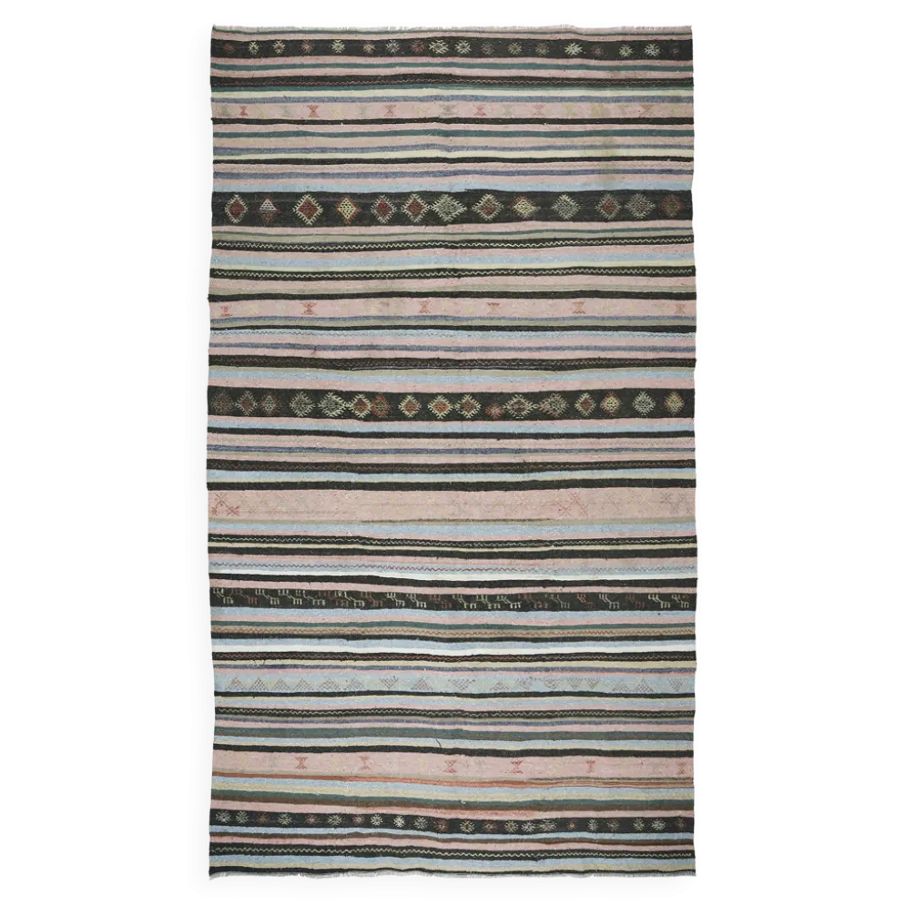 Grand kilim ancien d’Anatolie rose et gris, 357 x 187 cm