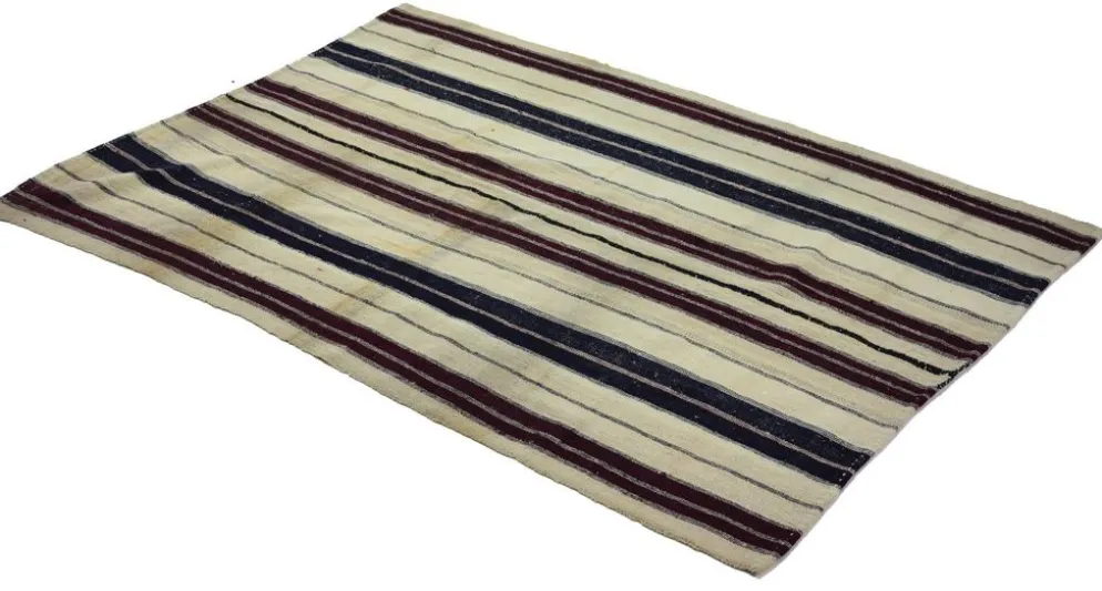 Grand Kilim Turc Konya 140x206 cm Vintage Rayé Tissé Main