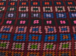 Grand kilim turc vintage graphique bleu et rose 282 x 203 cm