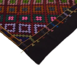 Grand kilim turc vintage graphique bleu et rose 282 x 203 cm
