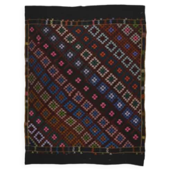 Grand kilim turc vintage graphique bleu et rose 282 x 203 cm