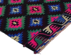 Grand kilim turc vintage Oushak géométrique multicolore 309 x 195 cm