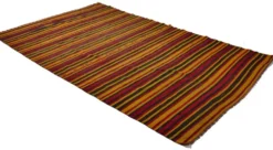 Grand Kilim Turc Vintage Raye Rouge et Jaune 326 x 196 cm