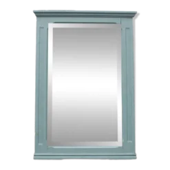 Grand miroir ancien biseauté rénové vert sauge – 99,5 × 71 cm