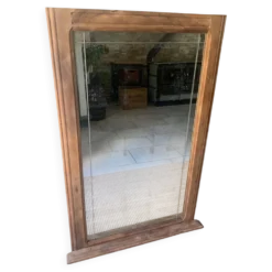 Grand miroir ancien en noyer et verre gravé