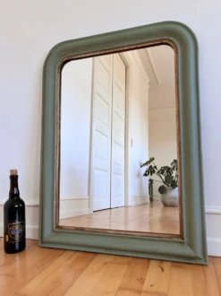 Grand miroir antique français Louis Philippe – vert et or, fin du 19e siècle