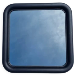 Grand miroir Art déco années 30, cadre bois massif demi-lune, 80 x 80 cm
