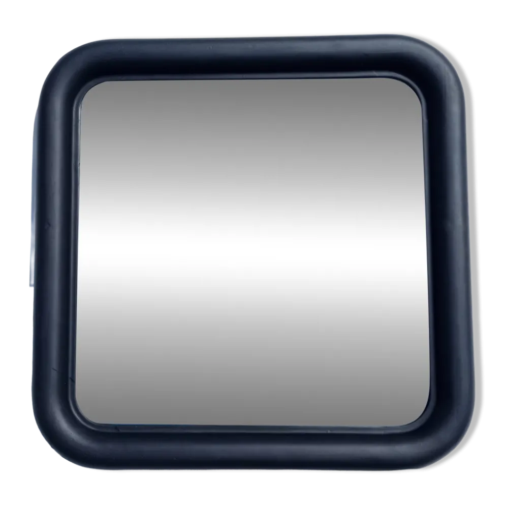 Grand miroir Art déco années 30, cadre bois massif demi-lune, 80 x 80 cm