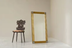 Grand miroir Art déco en laiton patiné avec verre facetté années 1960