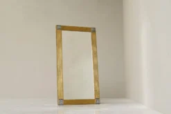 Grand miroir Art déco en laiton patiné avec verre facetté années 1960