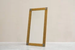Grand miroir Art déco en laiton patiné avec verre facetté années 1960