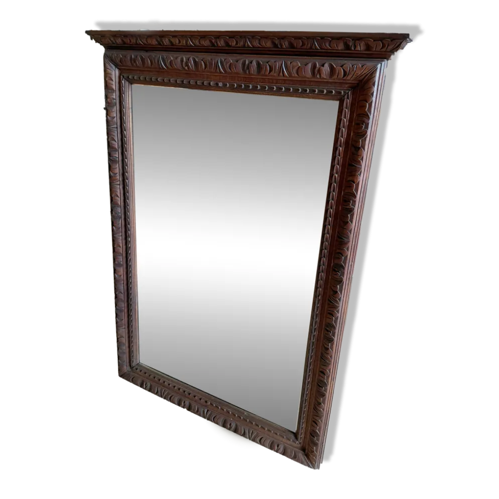 Grand Miroir biseauté à cadre en bois sculpté