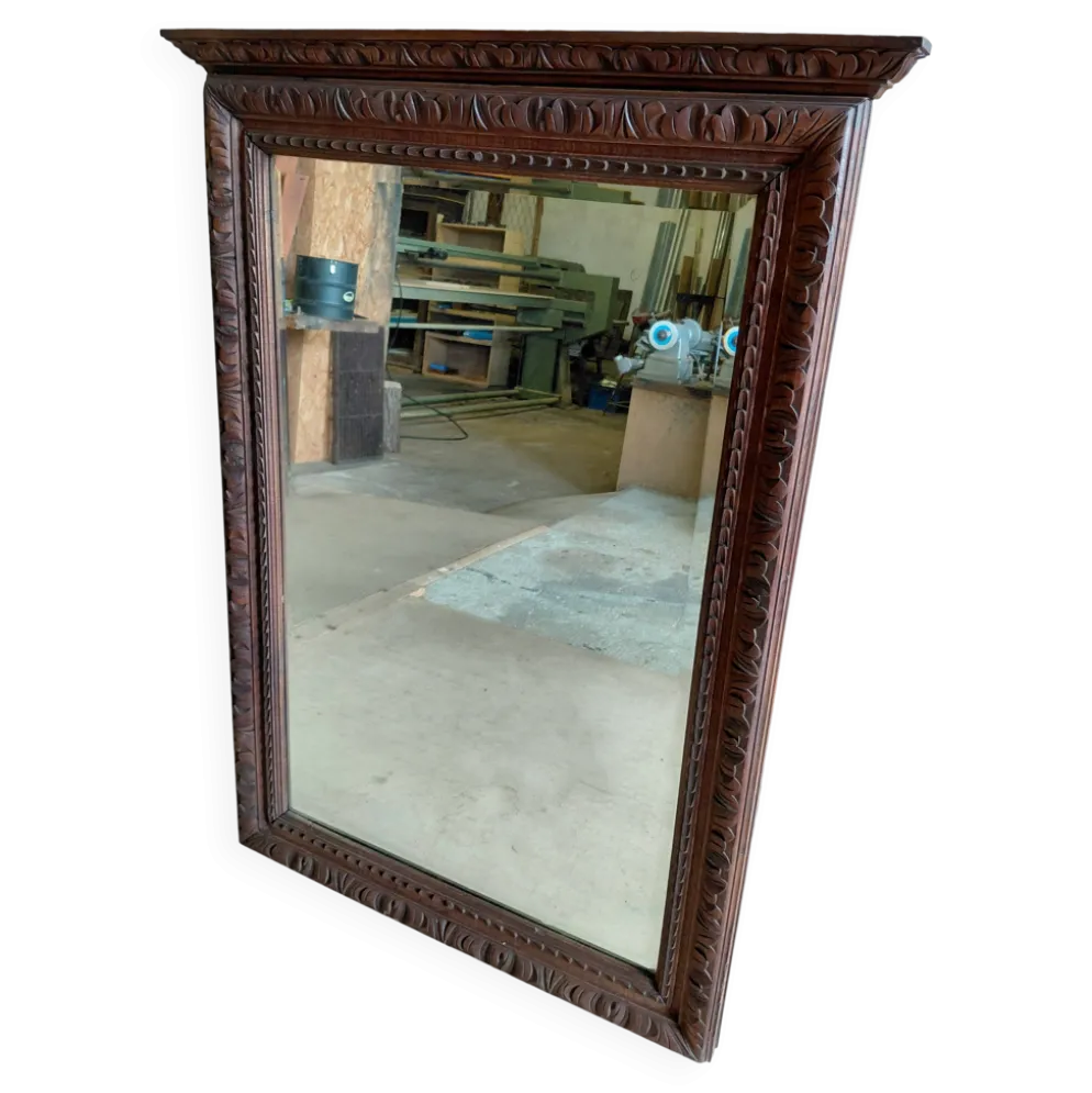 Grand Miroir biseauté à cadre en bois sculpté