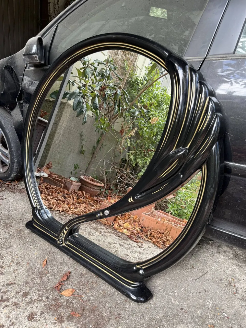 Grand miroir « Black Swan » postmoderne, années 1970-1980