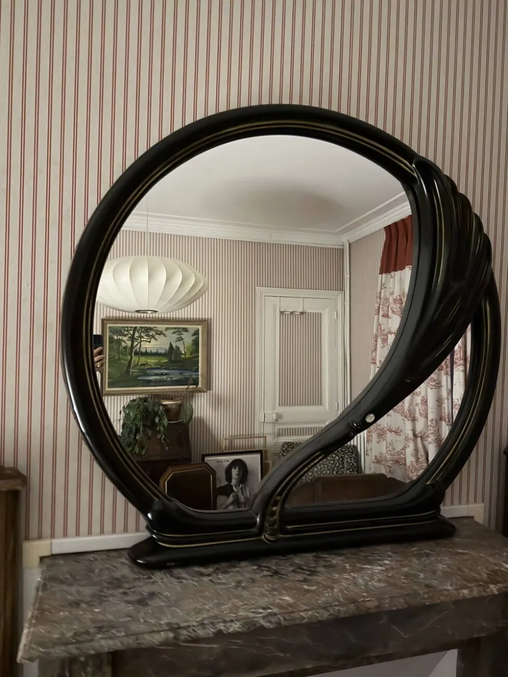 Grand miroir « Black Swan » postmoderne, années 1970-1980