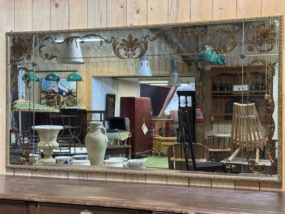 Grand miroir de bistrot des années 1970