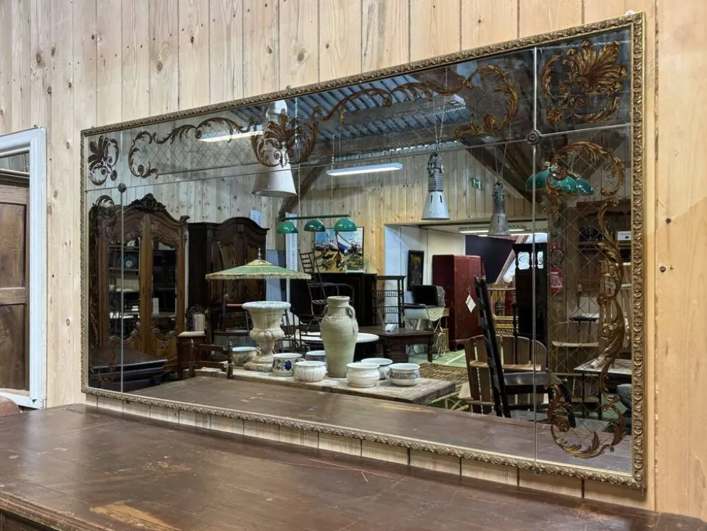 Grand miroir de bistrot des années 1970