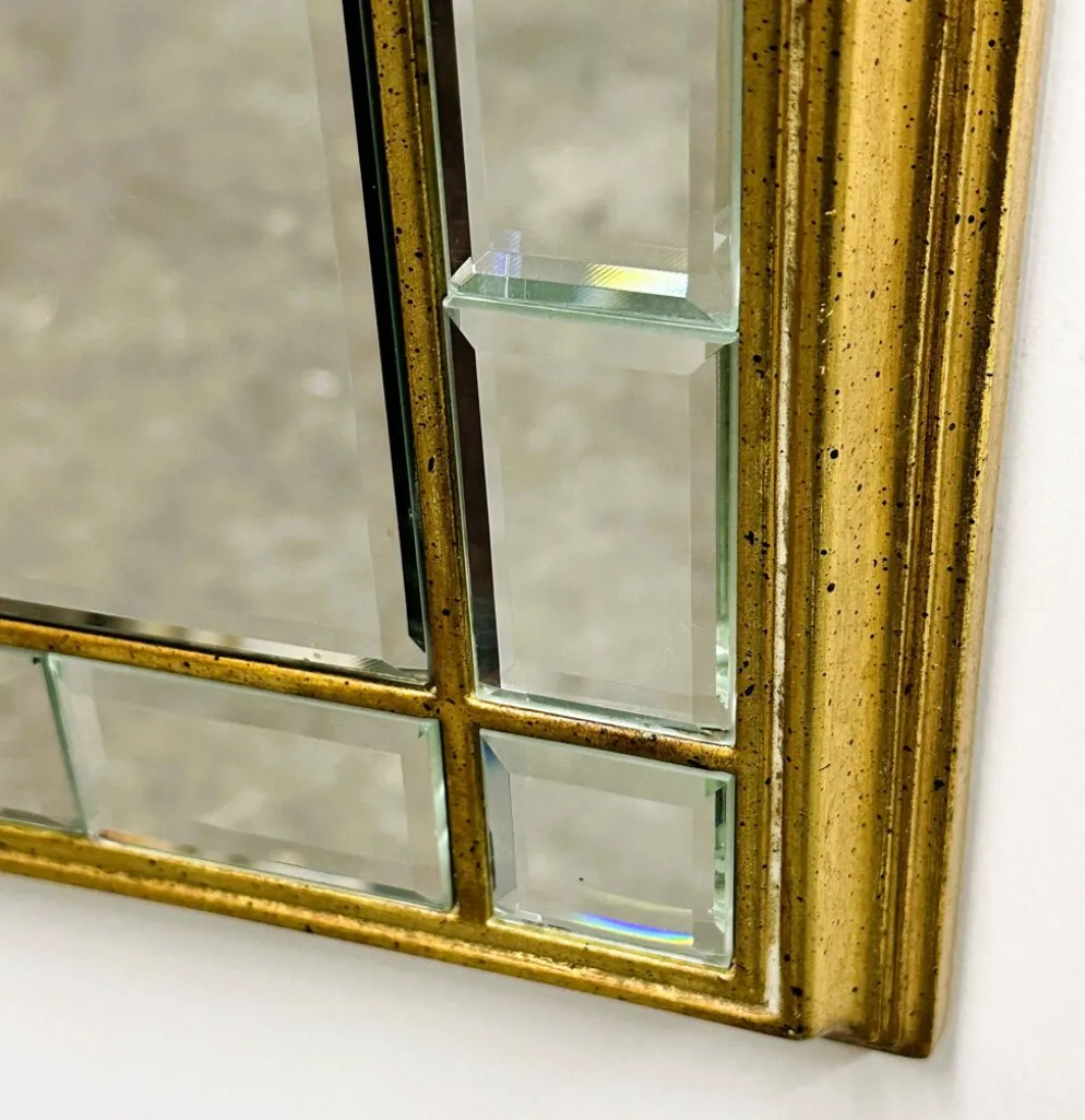 Grand miroir de luxe vintage à facettes avec cadre doré par Deknudt, années 1980.