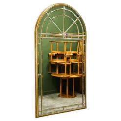 Grand miroir de luxe vintage à facettes avec cadre doré par Deknudt, années 1980.
