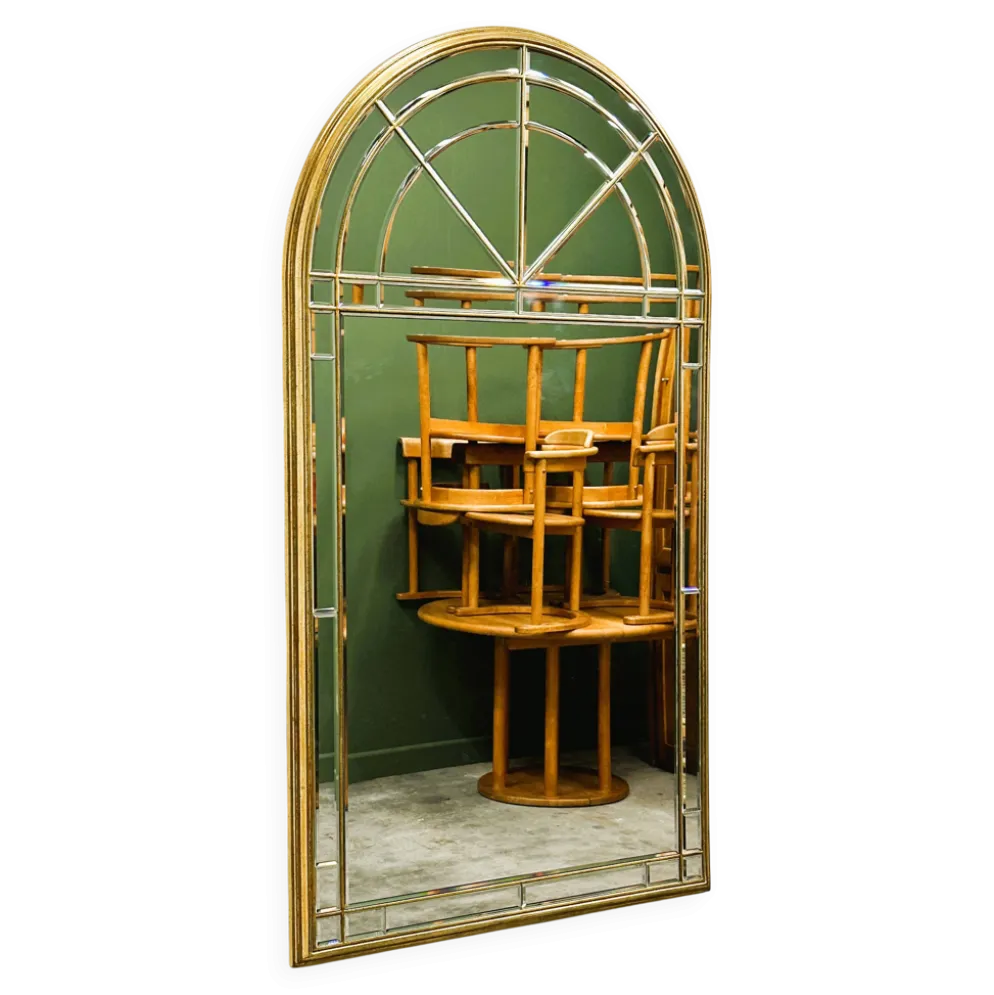 Grand miroir de luxe vintage à facettes avec cadre doré par Deknudt, années 1980.