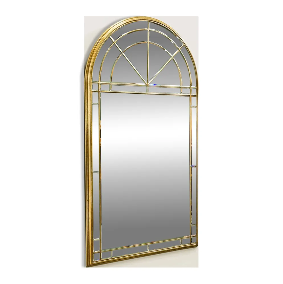 Grand miroir de luxe vintage à facettes avec cadre doré par Deknudt, années 1980.