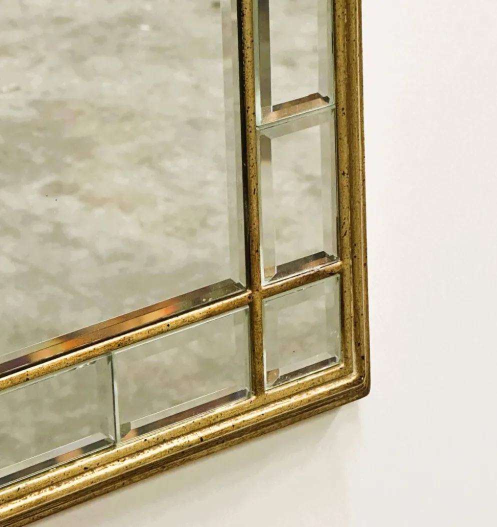 Grand miroir de luxe vintage à facettes avec cadre doré par Deknudt, années 1980.
