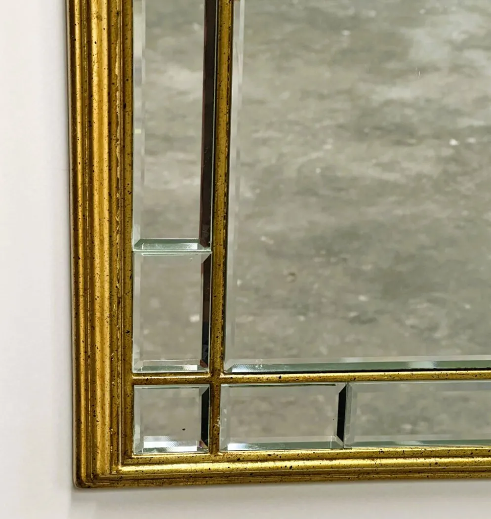 Grand miroir de luxe vintage à facettes avec cadre doré par Deknudt, années 1980.