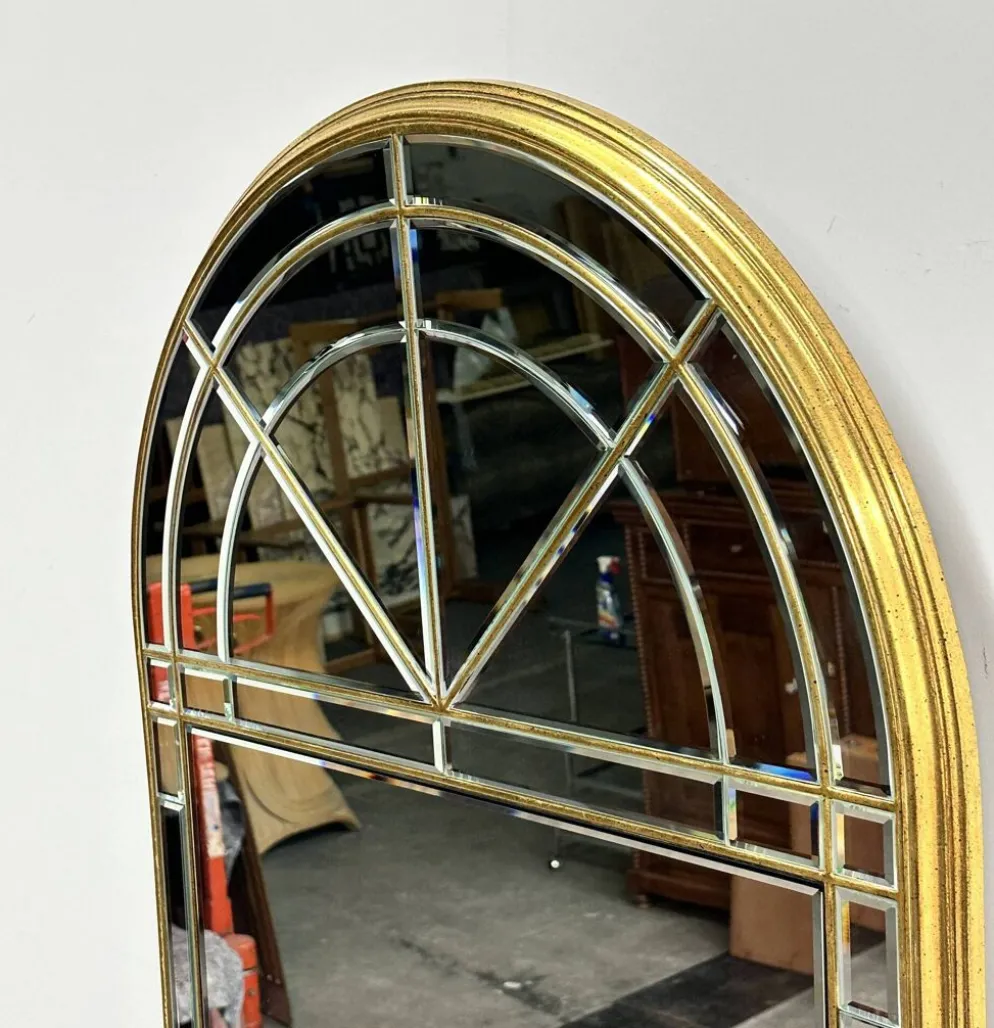 Grand miroir de luxe vintage à facettes avec cadre doré par Deknudt, années 1980.