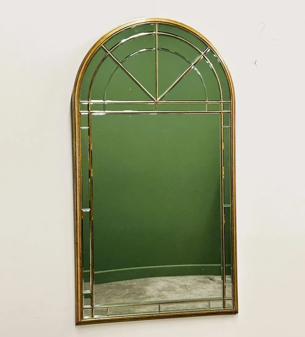 Grand miroir de luxe vintage à facettes avec cadre doré par Deknudt, années 1980.