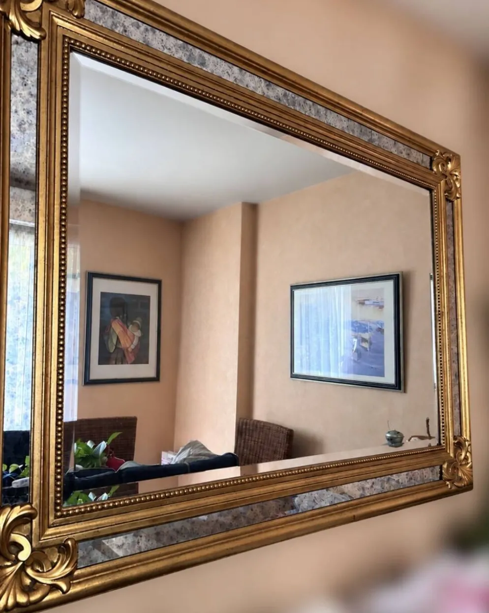 Grand miroir d’exception à parcloses Deknudt – Style Hollywood Regency (198