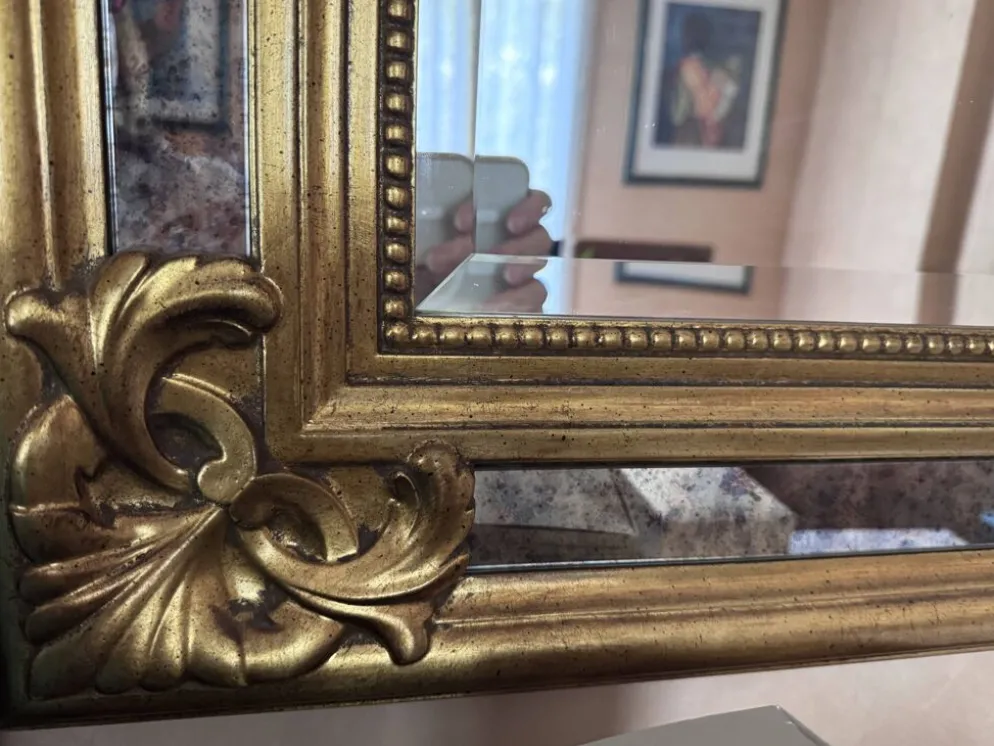 Grand miroir d’exception à parcloses Deknudt – Style Hollywood Regency (198