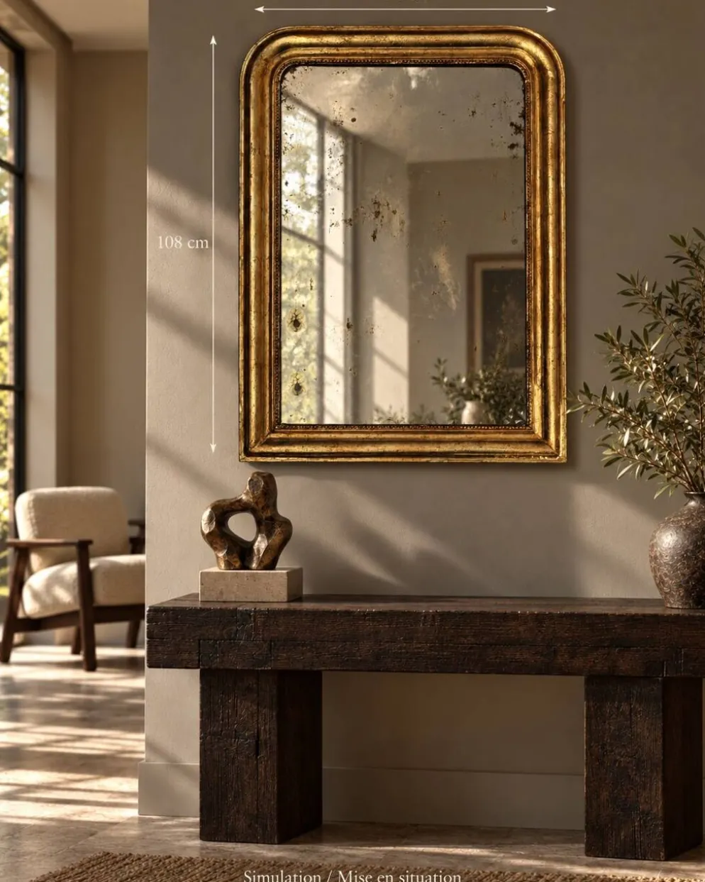 Grand miroir d'époque Louis-Philippe, glace d'origine, XIXe, 108 x 76 cm