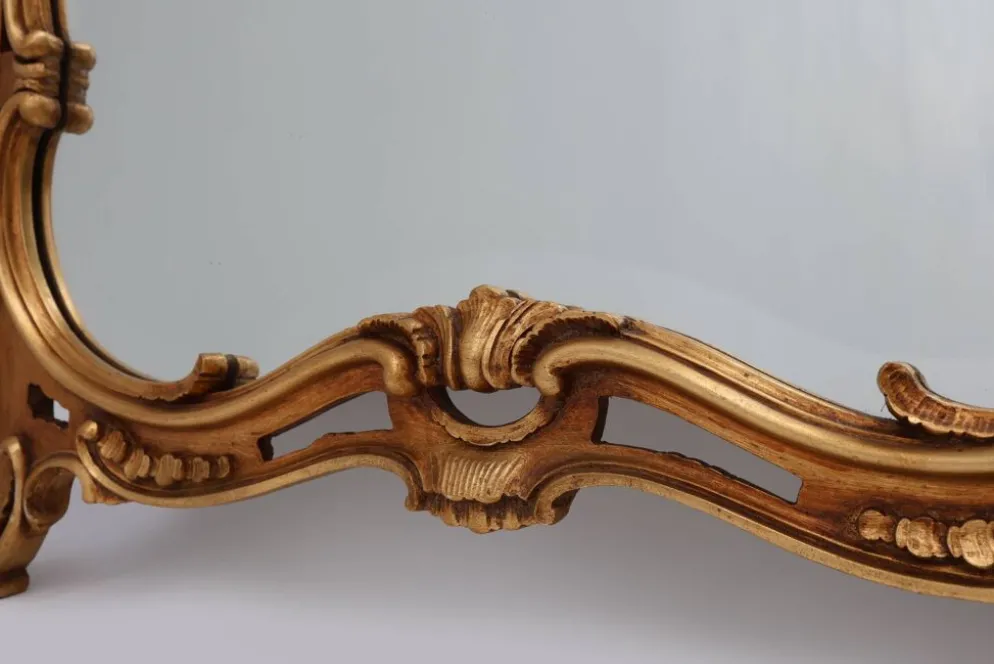 Grand miroir en bois doré de style Louis XV baroque du 20e siècle, Belgique, années 1950.